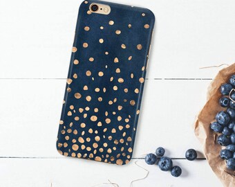 Golden Dots Print, iPhone 7 Blue Case iPhone 6 Case gold dots, iphone SE blue case polka gold dots phone case, polka dot iphone 8