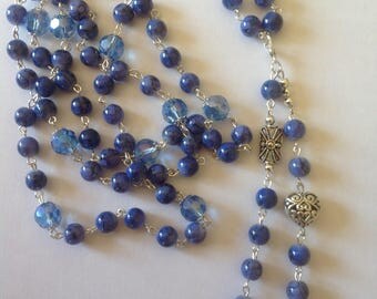 Long blue necklace flapper necklace dangle necklace beaded necklace blue necklace handmade necklace statement necklace