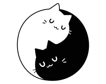 Yin Yang Cats Kittens Graphics SVG Dxf EPS Png Cdr Ai Pdf Vector Art Clipart instant download Digital Cut Print File Cricut Silhouette