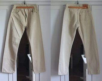 Levis 501 Jeans High Waist Beige Denim Size W30 L30 Pants Jeans Vintage Button Fly