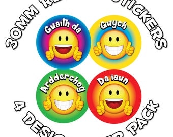 Reward stickers - Welsh Language Cymraeg - 30mm - Perfect for schools and teachers