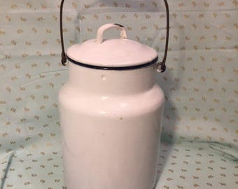 Large White Enamelware Milk or Cream Pail