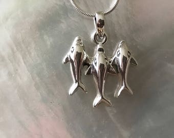 SOLID STERLING SILVER Dolphin Pod Pendant