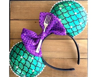 Little Mermaid ears , Minnie Mouse Ears , Ariel Mickey Ears, Ariel Ears , Ariel Minnie Ears , Mouse Ears , Disney Ears, Headband Ears,