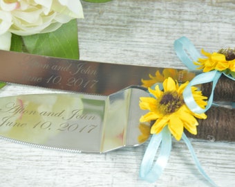 Wedding Cake Cutting Set Sunflower Set Cake Serving Set Cake Knife Set Rustic Rustic Cake Server Set