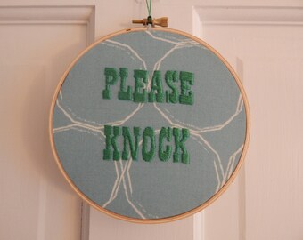 Please Knock Embroidered Wall Hanging