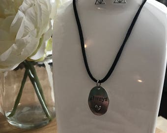 Harry Potter inspired necklace and earring set. Deathly hallows
