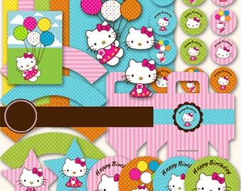 Hello kitty Birthday Set-Printable Package-Digital Hello kitty Kit-Pokemon Party Decoration- Birthday Party-Instant Digital Download