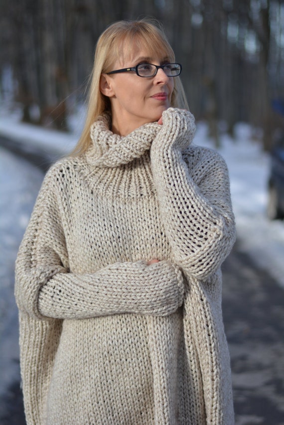 READY handmade wool sweater hand knitted Jumper slouchy