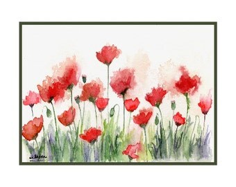 Watercolor Poppy Field Note Cards Notecards Red Poppies Poppy Prints Stocking Stuffers Poppy Lovers Gift for Her Mother's Day Gift
