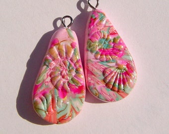 Under the Sea Teardrop Charms Handmade Artisan Polymer Clay Pair