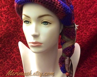 Blueberry Boho Hawk Cloche Crocheted Slouch Hat... knit yarn tied soft scarf cap bohemian boho
