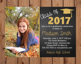 Graduation Party Invitation - Photo Invitation - College Graduation - High School Graduation - Class of 2017 - Gold - Digital - Printable