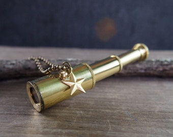 Explorer's spyglass necklace // working mini telescope// traveller gift // steampunk // N165