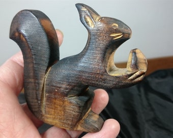 Vintage Hand Carved Wood Squirrel Animal Figurine