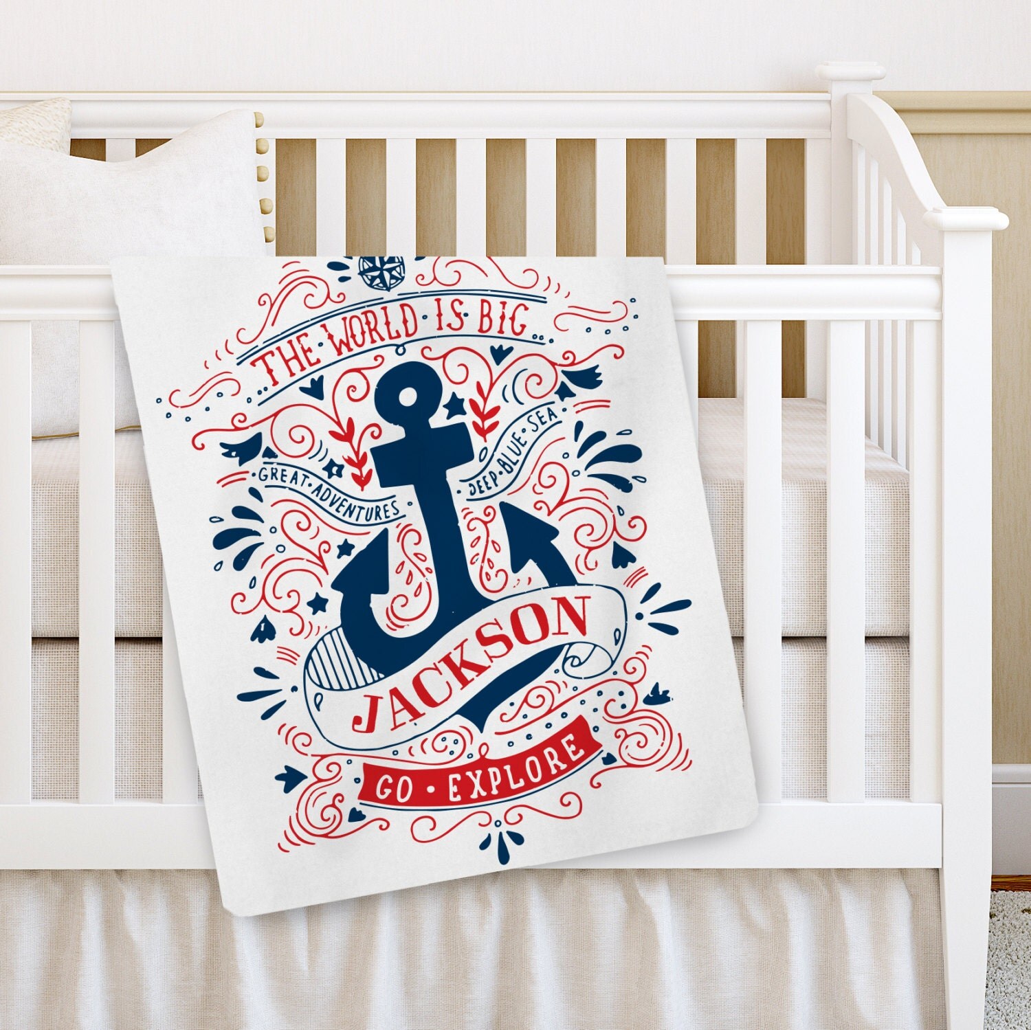 Personalized Baby Blanket Boy Baby blanket Anchor Nautical