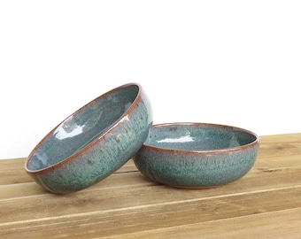 Wedding Registry for Alex & John - Stoneware Pottery Soup Bowls in Sea Mist Glaze, Set of 2, Made To Order