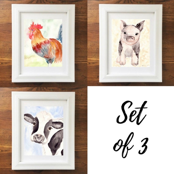 Farm Animal Art. Animal Art Prints. Watercolor Animals. Set of