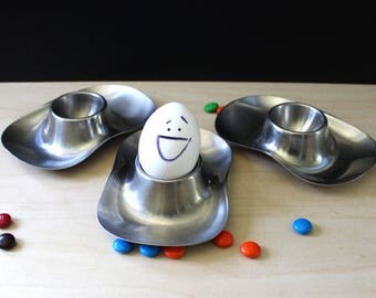 Vintage WMF Cromargan German stainless steel egg cups. Set of three.