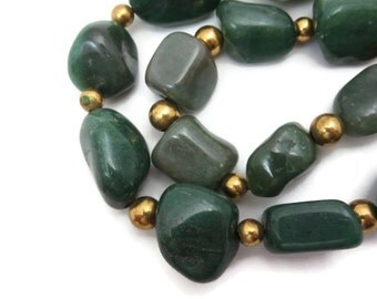 Green Aventurine Beaded Necklace - Tumbled Stone Nuggets