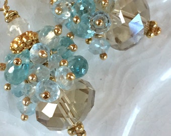 Champagne Citrine and Blue Topaz Earrings