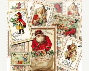 SALE CHRISTMAS POSTAGE STAMpS Collage Digital Images -printable download file-