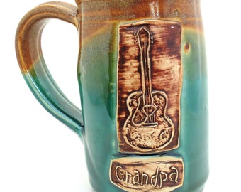 Handmade Pottery Mug Personalized Custom Name Guitar Green ceramics and pottery Jewel Pottery