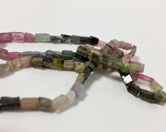 Strand of Natural Multi-Colored (Watermelon) Tourmaline - Hand Cut Rectangles - 3 mm to 5 mm - Array of Colors