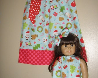 dress Christmas doll and me matching American Girl Doll pillowcase dress 12,18 months 2t, 3t, 4t, 5t,6,7,8,10,12