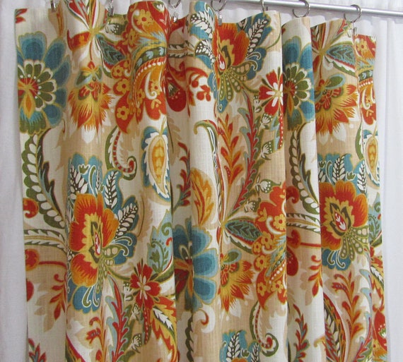 Teal Orange Curtains Bright Floral Curtains Traditional