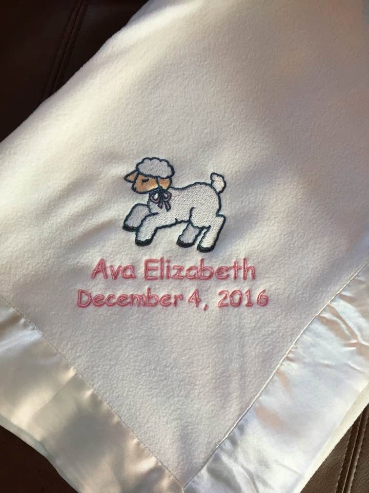 Personalized Baby Blanket Embroidered Crib Gift Lamb