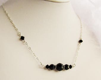 Crystal Necklace Sterling Silver Swarovski Black - Czarina - wedding gift for her
