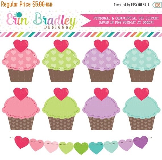50% OFF SALE Valentines Day Cupcakes Clip Art Commercial Use Holiday Clipart Graphics Instant Download Il_570xn