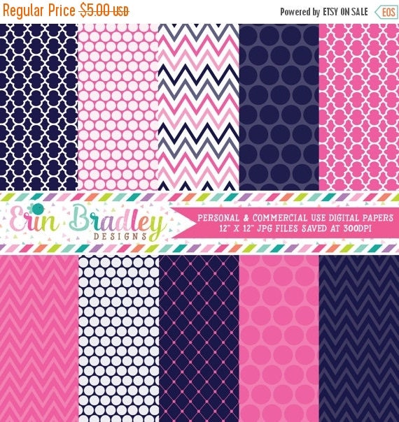 50% OFF SALE Digital Paper Pack Personal and Commercial Use Blue and Hot Pink Il_570xn