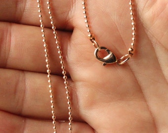 Dainty Rose Gold Ball Chain necklace, choose 14" - 40", pale pink rose gold chain, plated chain, SMALL 1.5mm ball S235
