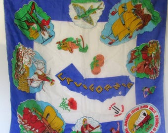Pure Silk Souvenir Scarf Vintage Boy Scouts Jamboree California Scarves 1950s Pure Silk Scarf Scarves Hand Rolled Edges 1953