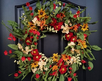 Spring WREATH, Spring Wreaths for Front Door, Country Porch Wreath