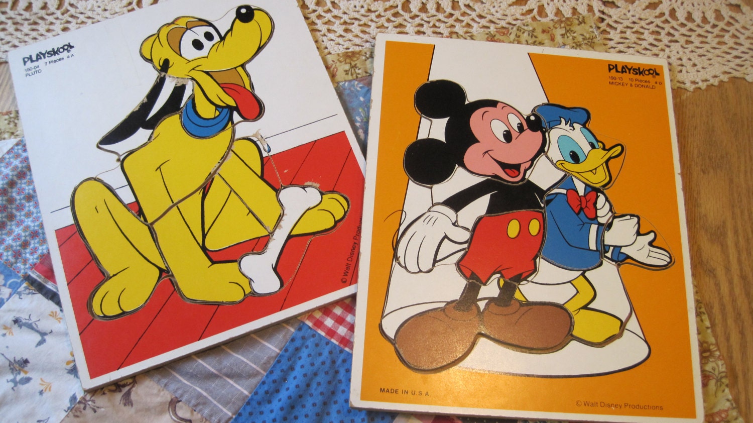 Two Vintage Wooden Playskool Puzzles With Mickey Donald And 