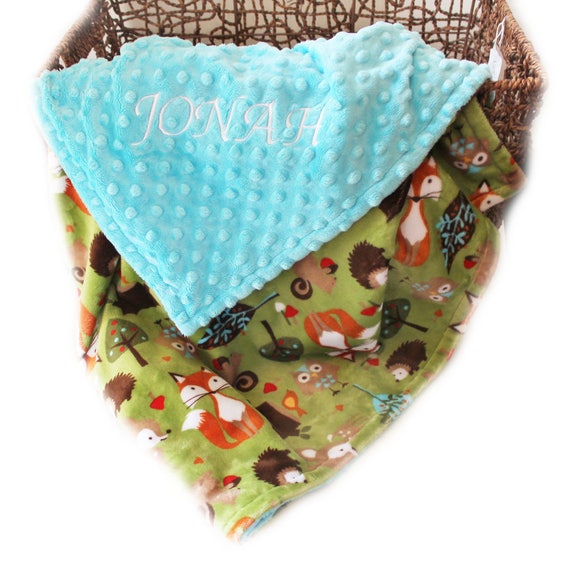Woodland Minky Baby Blanket / Fox Blanket / Personalized Blanket - Baby Gift / Baby Boy / Name Blanket / Babyshower gift / Receiving Blanket