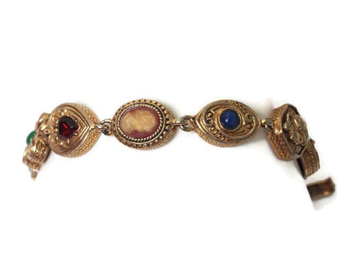 Goldette Victorian Revival Bracelet Simulated Gemstones Charms
