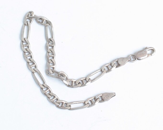 Italian Sterling Silver Figaro Chain Bracelet for Charms or Wear Alone Vintage