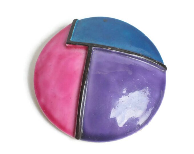 Sandor Enameled Color Block Brooch Purple Pink Turquoise Mod Mondrian Style