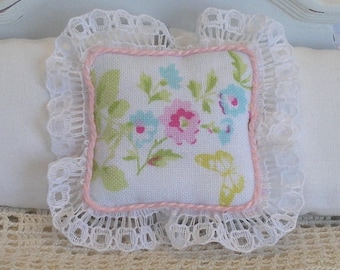 1:12 Pillow - English Garden and Lace- Scale Miniature Dollhouse - Romantic Shabby Cottage **Free Shipping**