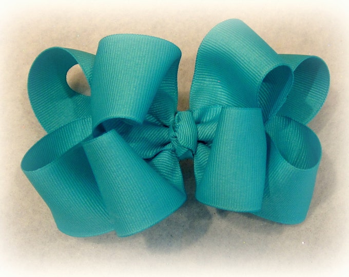 Girls hair Bows, Boutique Hairbows, Island Blue Hairbow, Double Layered Bows, Stacked hair Bow, Big chunky Bow, 4 Inch Bow, 5 inch hairbow,