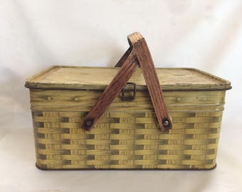 Vintage Metal Picnic Basket