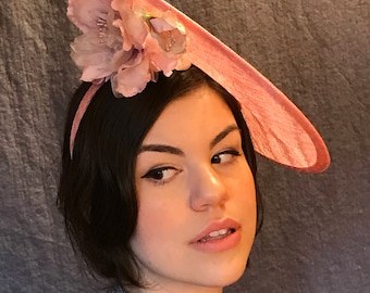 Dusty Pink Sinamay Fascinator/12 inch Pink Fascinator/Handmade Complimentry Flower/ Dusty Pink Hat/ Lady's Pink Fascinator/ Lady's Pink Hat