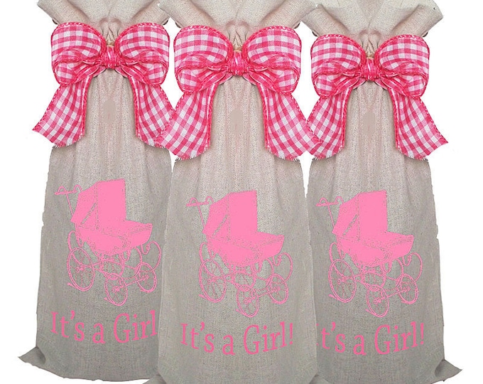 Baby Shower Party Favors, wine bags, 3 pack party favor wine sacks, monogrammed personalized, baby shower hostess gifts