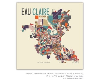 Eau Claire, Wisconsin Art Map Print (Chippewa and Eau Claire Counties) by James Steeno
