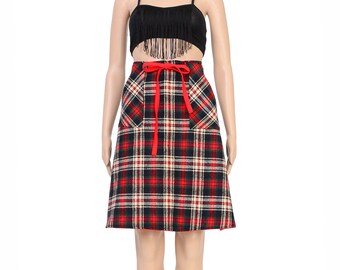 Vintage 70s Tartan Plaid Skirt - Reversible Skirt - Red Wool Skirt - High Waist Wrap Skirt - 1970s Hippie Skirt - Small S