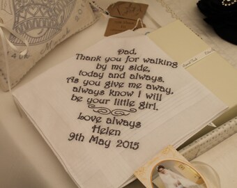 Personalised Men's Handkerchief, Any Message Embroidered, Personalised Father of the Bride Gift, Long Message or Poem, Basic Handkerchief